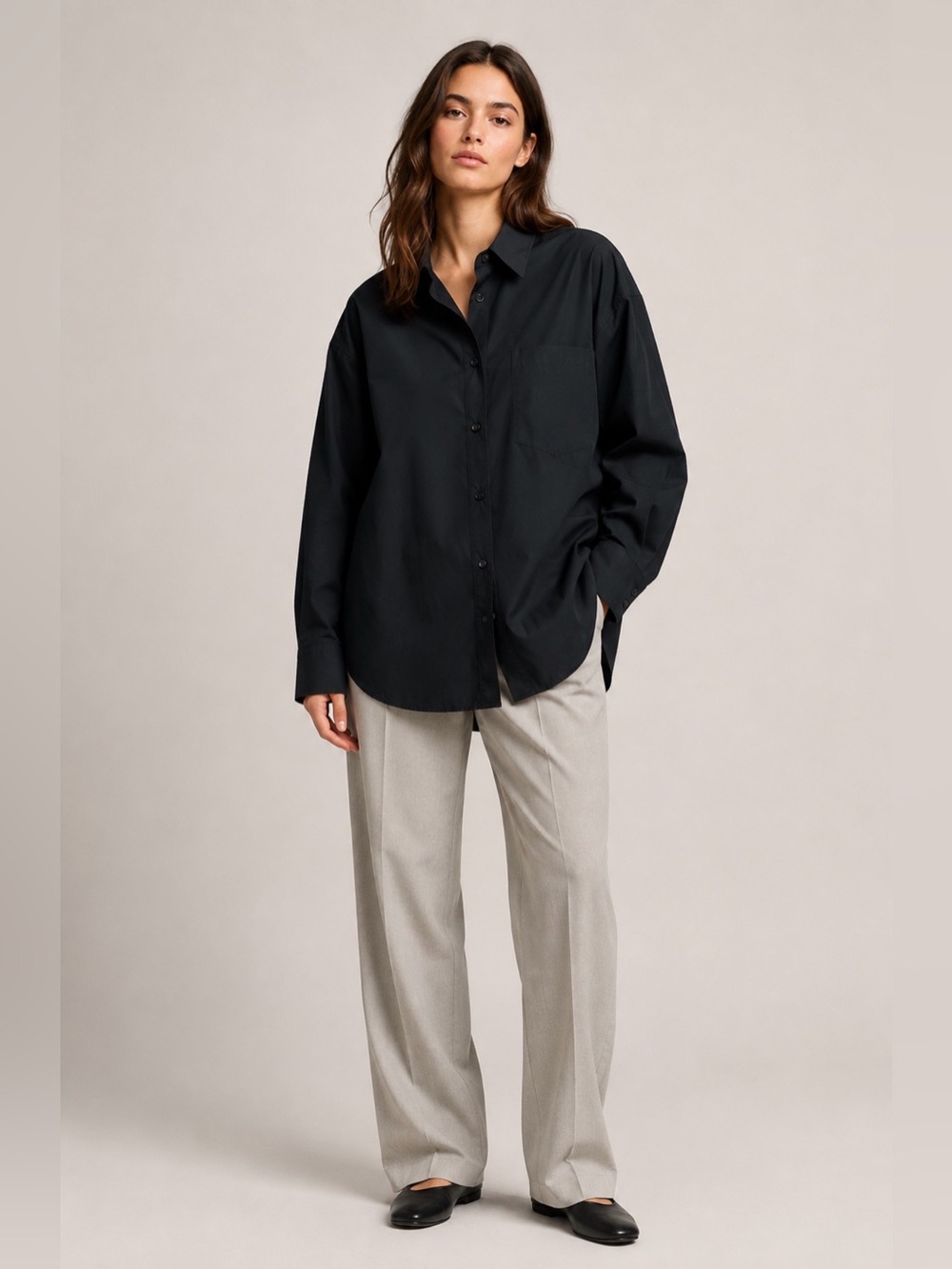 H&M Divided Oversized Black Button-Up Shirt Women XS NWT Long Tunic Blouse
